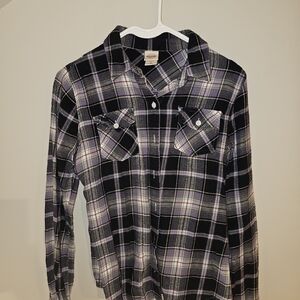 Women's Black Plaid Button Down Shirt
